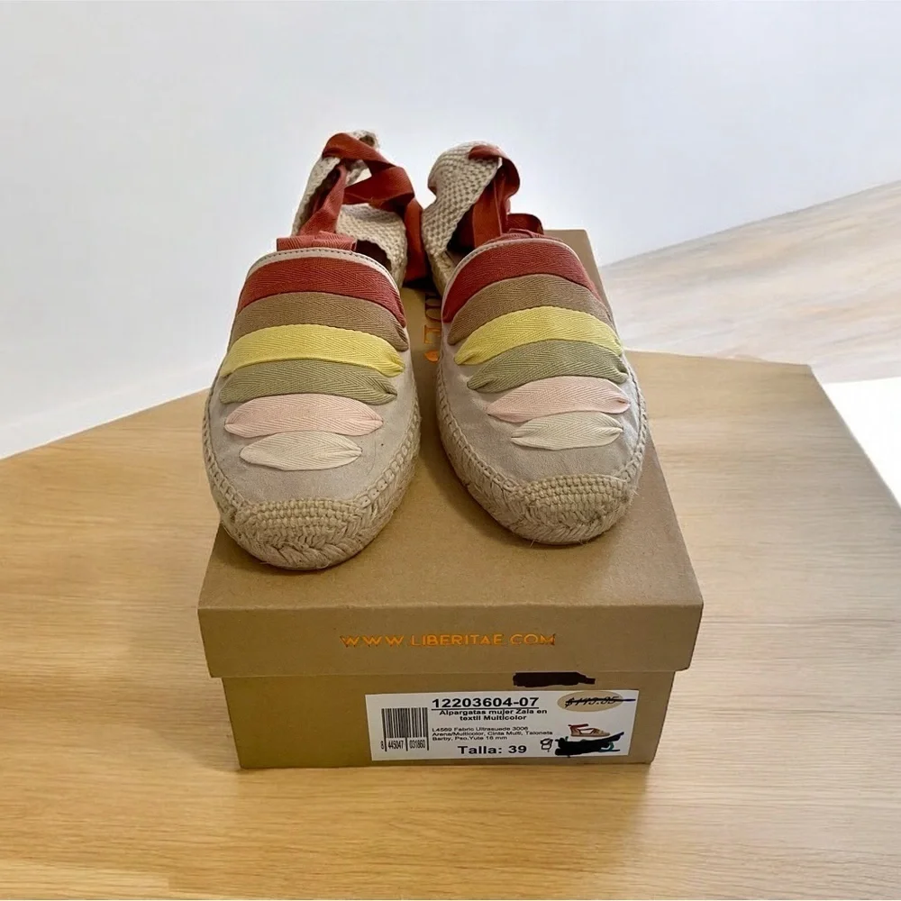 Liberitae Women’s Sandals, Size 39 (8), Beige & Colorful Straps & Jute, …
